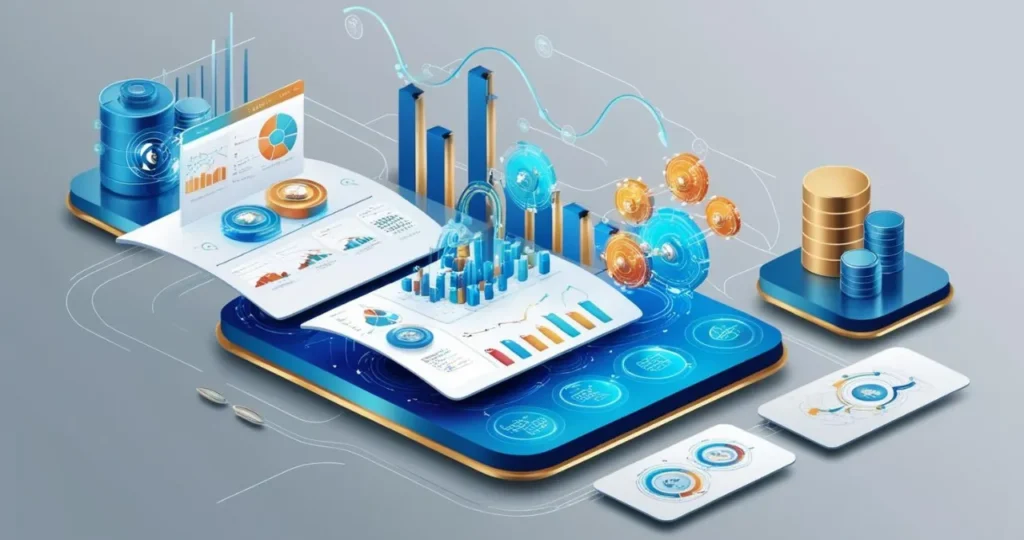 Assistente virtual com Inteligência Artificial fornecendo consultoria financeira personalizada em dispositivo móvel