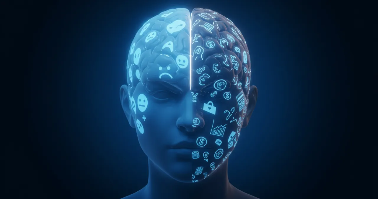 Equilíbrio emocional na tomada de decisões financeiras: investidor meditando entre gráficos