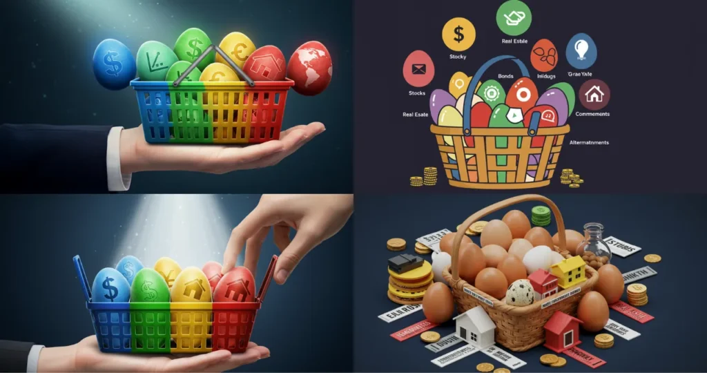 Carteira de investimentos diversificada demonstrando o princípio de não colocar todos os ovos na mesma cesta