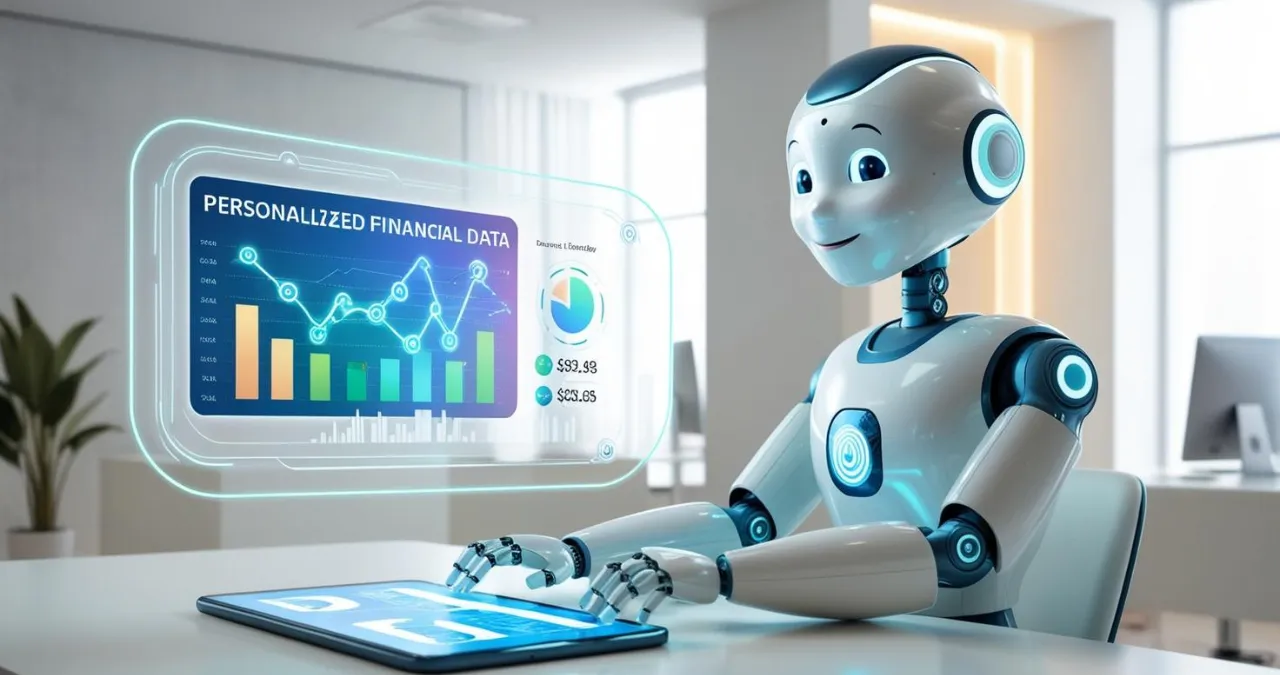 Inteligência Artificial revolucionando finanças pessoais com gráficos holográficos e aplicativos financeiros em dispositivos móveis