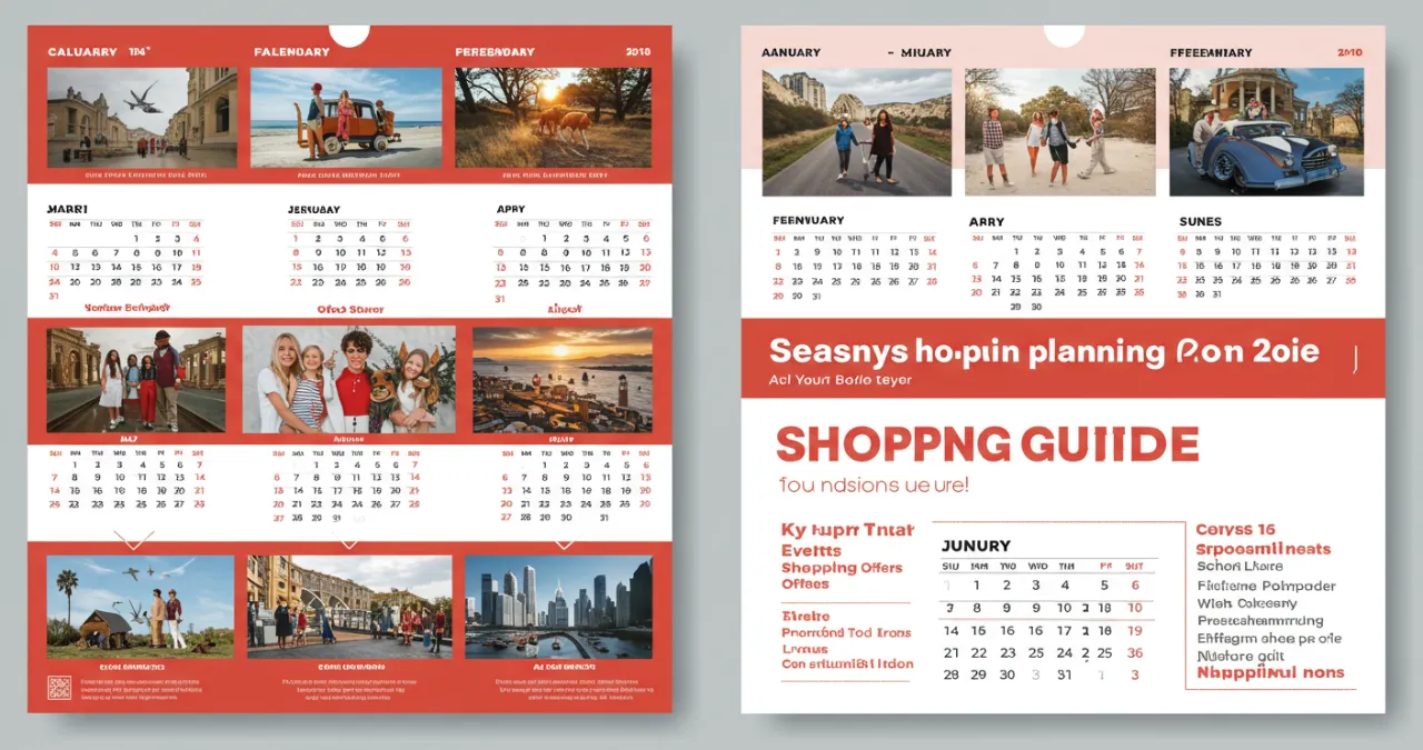 Calendário anual destacando datas comemorativas importantes e planejamento de compras sazonais