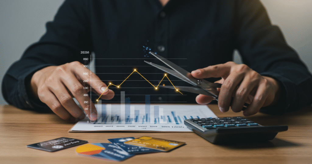 Processo de negociação e eliminação de dívidas no cartão de crédito com gráfico de progresso