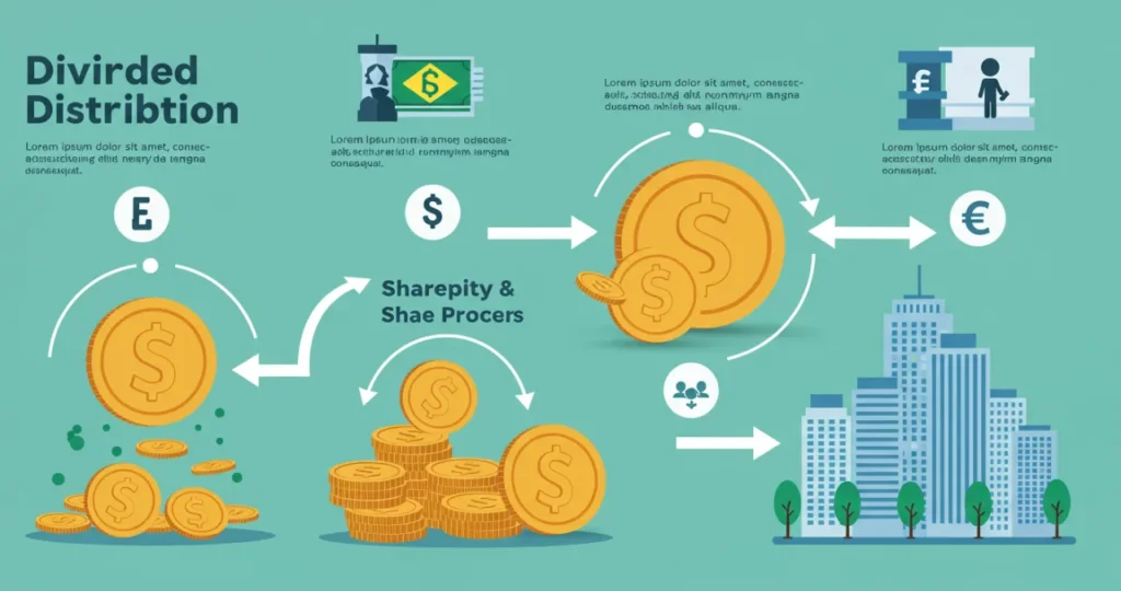 Infográfico explicando processo de distribuição de dividendos para viver de renda passiva
