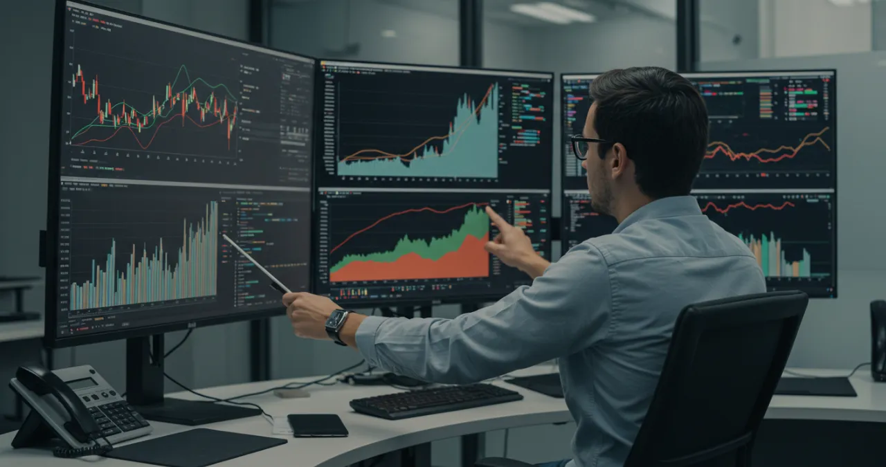 Pessoa analisando gráficos para investir na bolsa de valores com segurança no mercado brasileiro