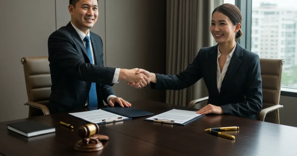 Fechamento de investimento - aperto de mãos entre empreendedor e investidor após atrair investidores com sucesso