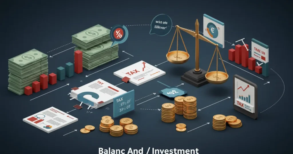 Balança equilibrando custo ou investimento com impactos tributários diferentes