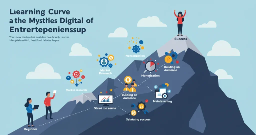 Curva de aprendizado no mistérios do empreendedorismo digital representada visualmente