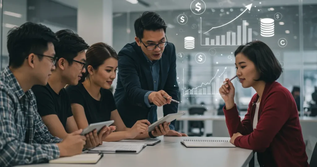 Jovem utilizando aplicativo de investimento no mercado financeiro pelo smartphone