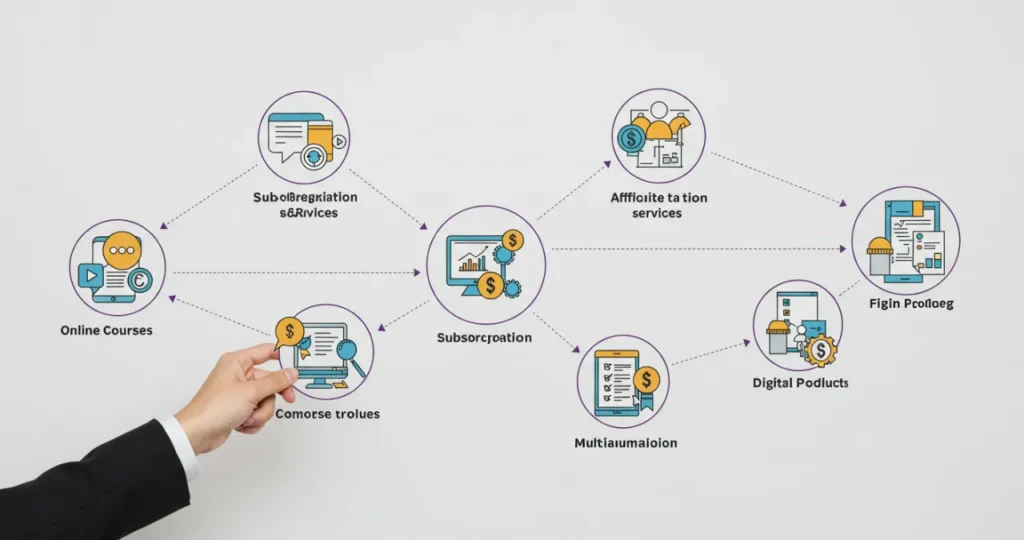 Múltiplos fluxos de receita revelando mistérios do empreendedorismo digital para monetização
