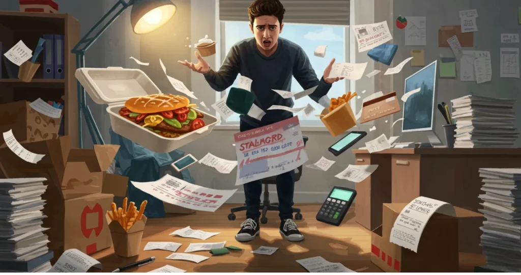Imagem ilustrativa de gastos supérfluos no orçamento mensal, representando o conceito de como economizar dinheiro.