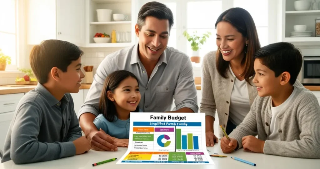 Pai e filho pequeno investidor analisando gráficos financeiros simples em tablet