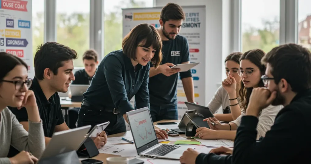 Jovens explorando opções de investimento como parte da educação financeira para jovens