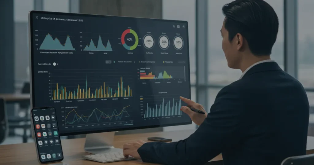 Dashboard de análise de desempenho para otimização de negócios simples e lucrativos nas redes sociais.