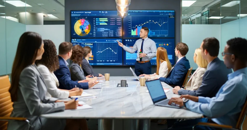 Equipe empresarial implementando soluções para corrigir erros financeiros nas empresas com resultados positivos