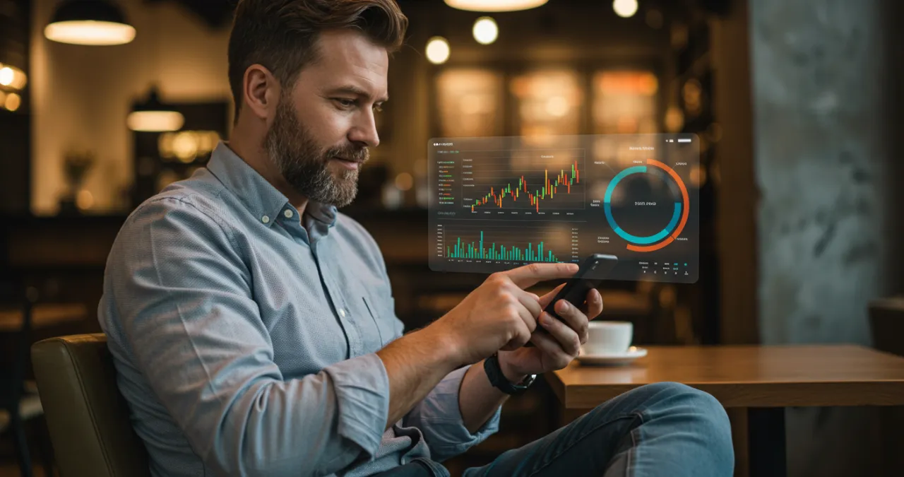 Viver de renda com base no estilo de vida: pessoa relaxada analisando gráficos financeiros